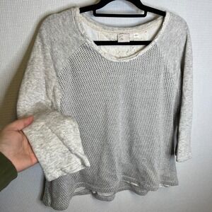 Postmark Gray Shimmer Waffle Knit Lace Trim Raglan Top Womens XL 3/4 Sleeve